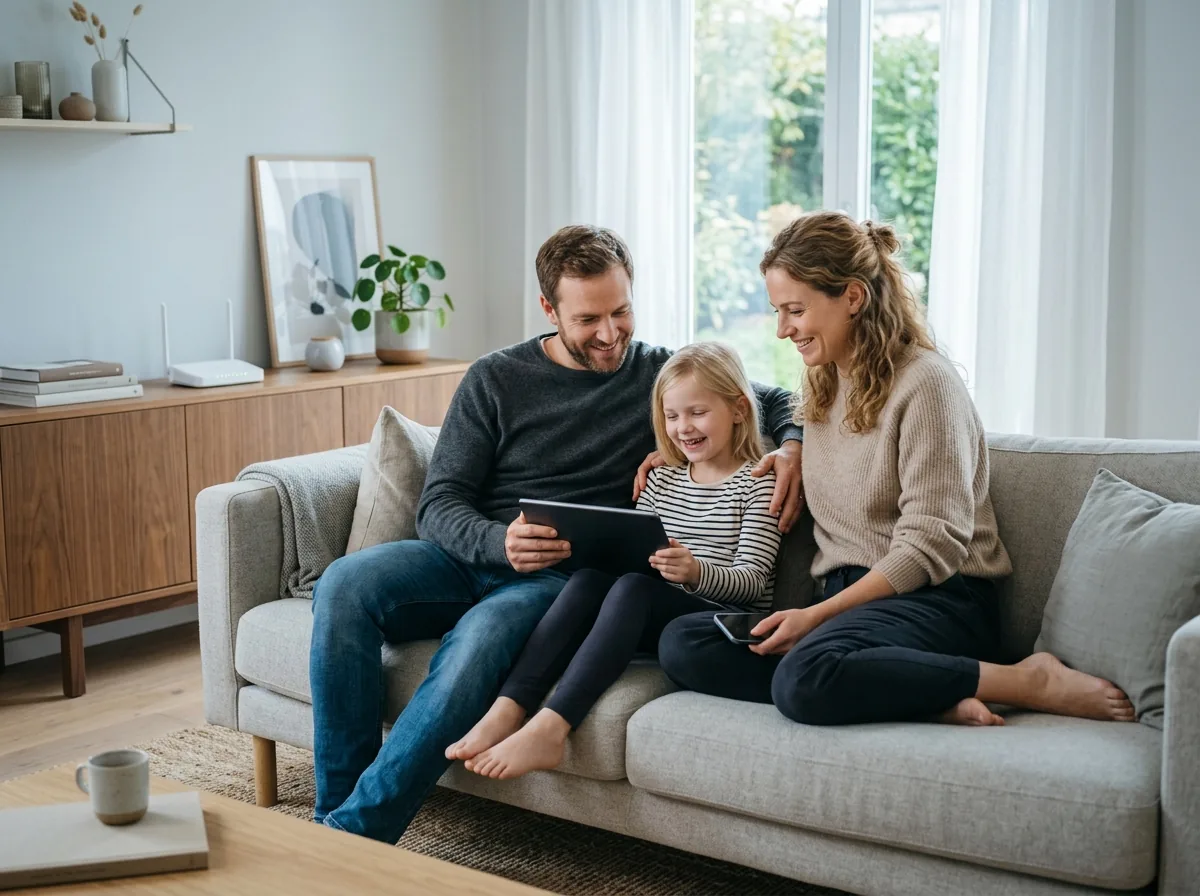 Familie im Wohnzimmer